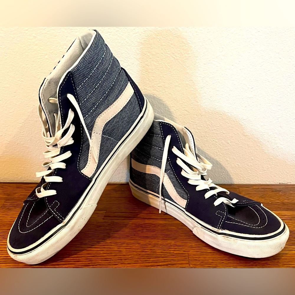 Vans Navy and White High-Top Sneakers